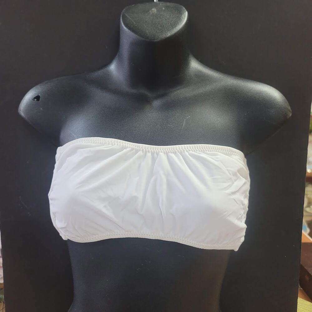 Blue Sky NEW White Stripe Bandeau Side Bone Swim Top LIned TieBack SMALL